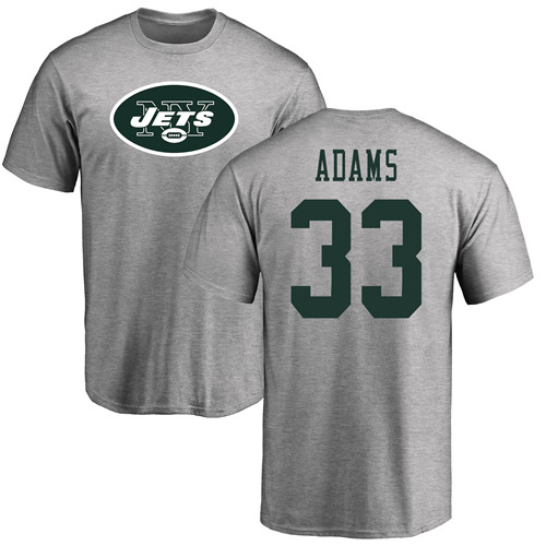 New York Jets Men Ash Jamal Adams Name and Number Logo NFL Football #33 T Shirt->new york jets->NFL Jersey